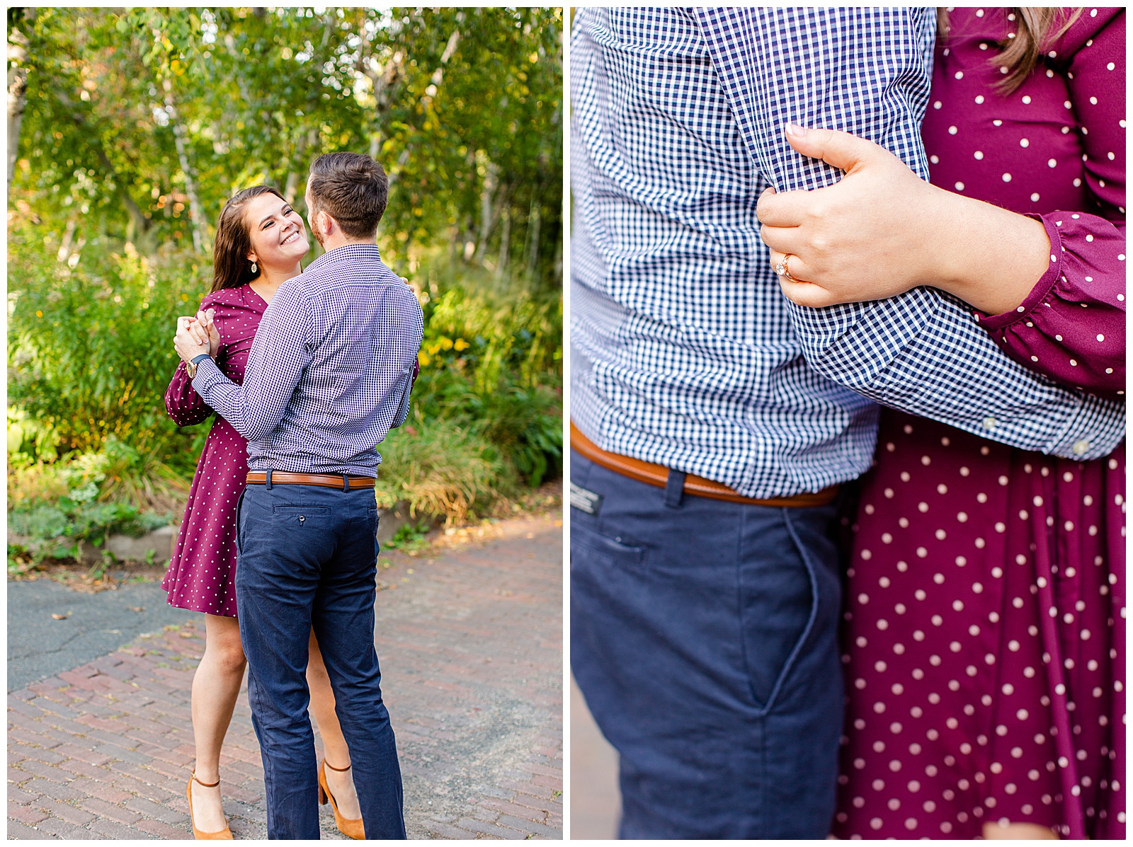 Burgundy and navy summer engagement session at the Cathedral of St. Paul, MN.