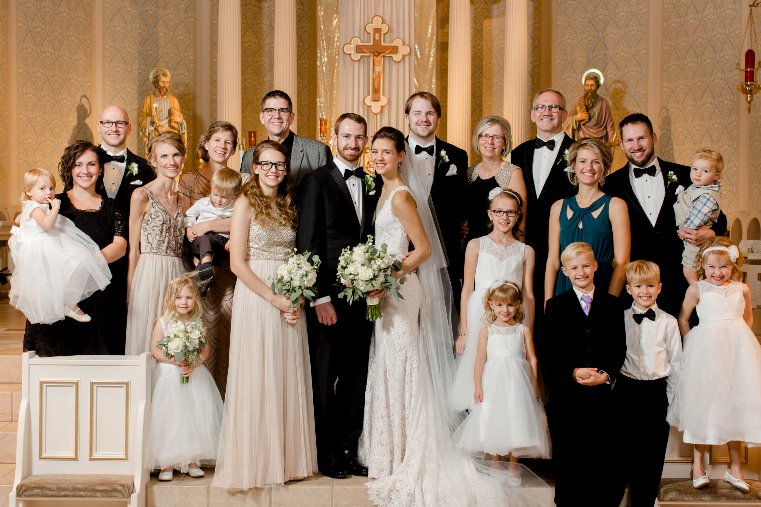Family formal portrait in catholic church
